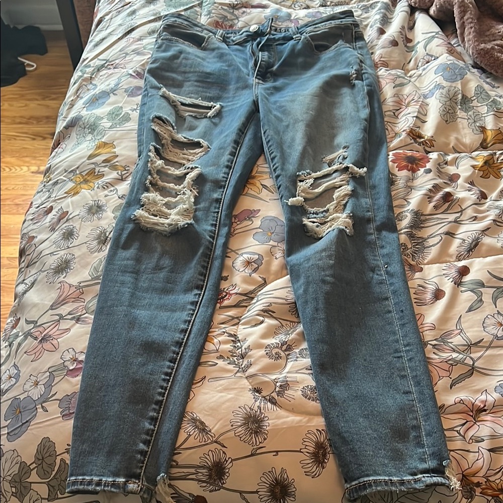 Distressed Blue Jeans